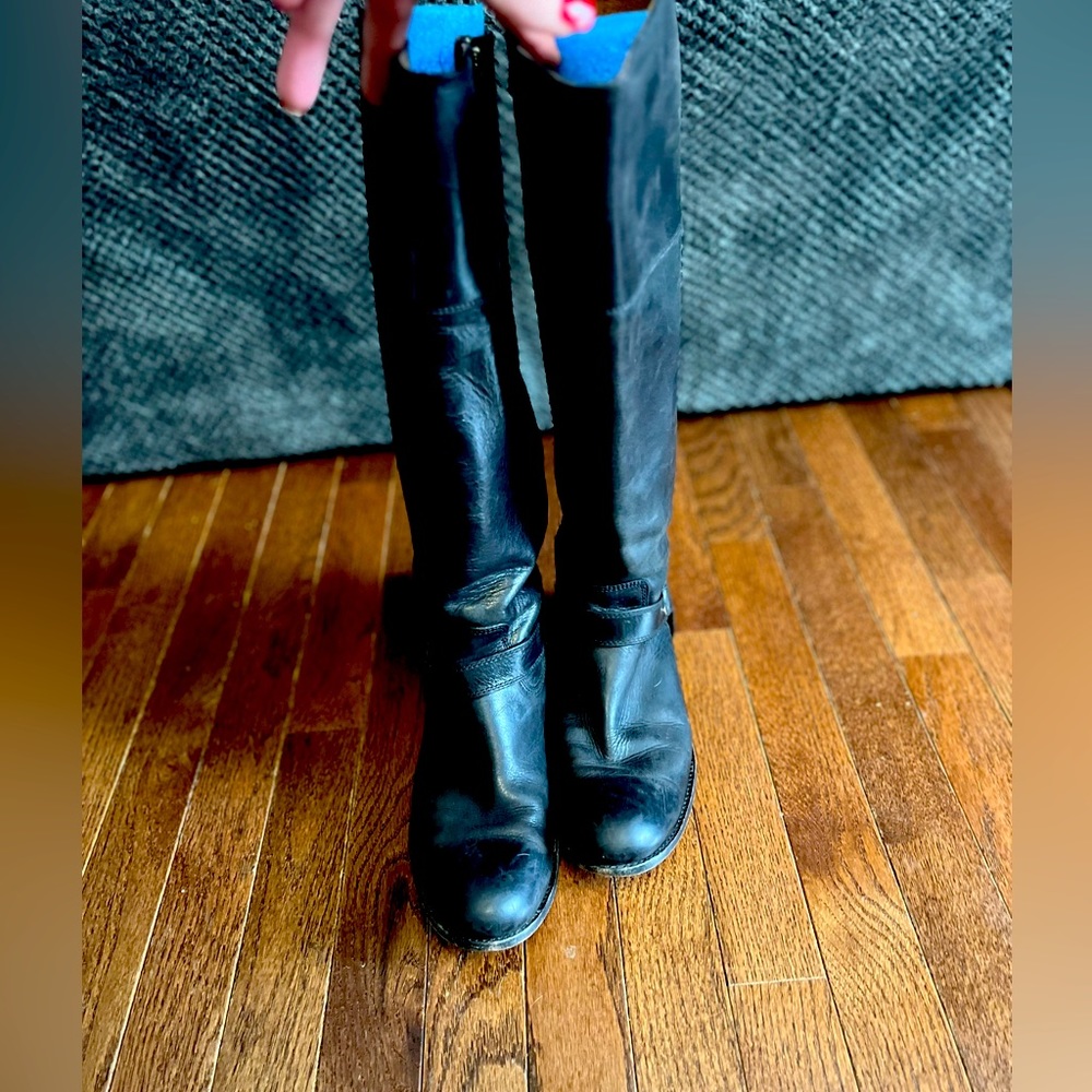 Black Frye leather boots with silver buckle size 10